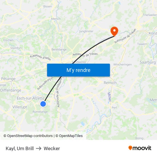 Kayl, Um Brill to Wecker map