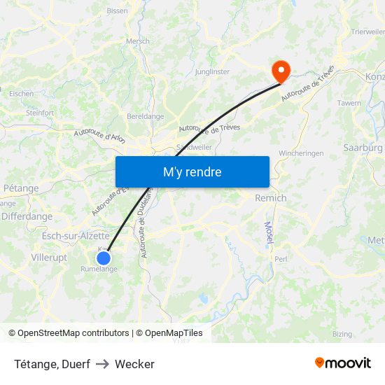 Tétange, Duerf to Wecker map