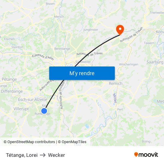 Tétange, Lorei to Wecker map