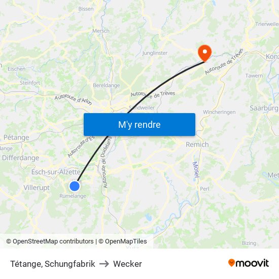 Tétange, Schungfabrik to Wecker map