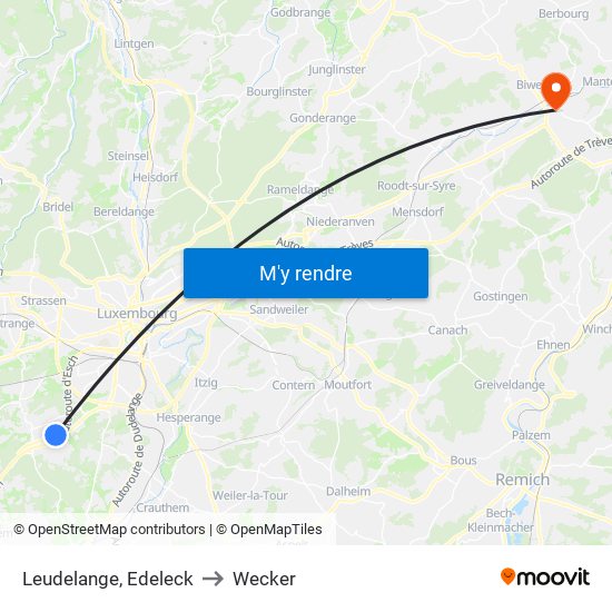 Leudelange, Edeleck to Wecker map