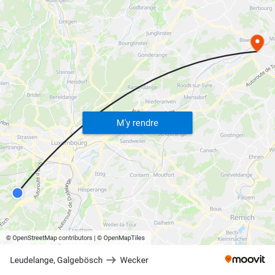 Leudelange, Galgebösch to Wecker map