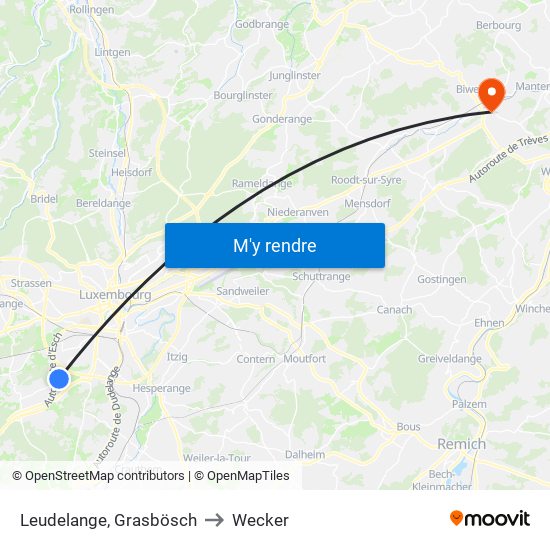 Leudelange, Grasbösch to Wecker map