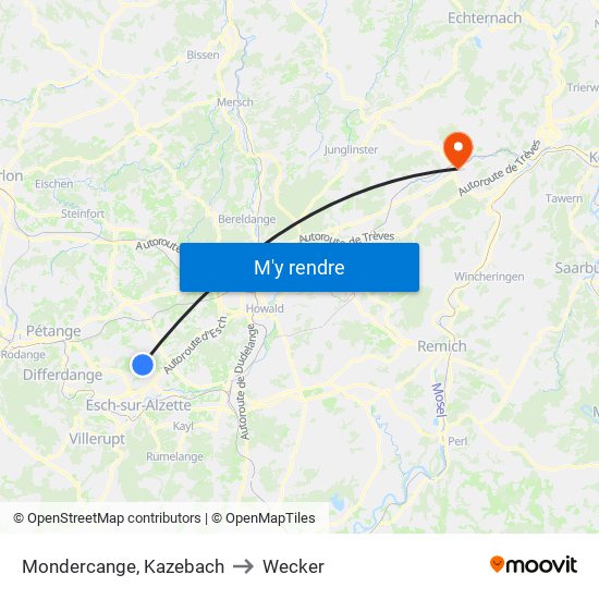 Mondercange, Kazebach to Wecker map