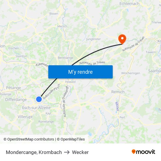 Mondercange, Krombach to Wecker map