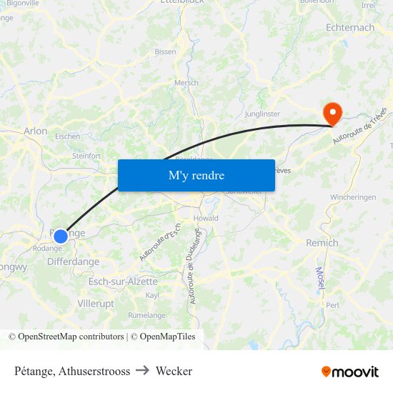 Pétange, Athuserstrooss to Wecker map