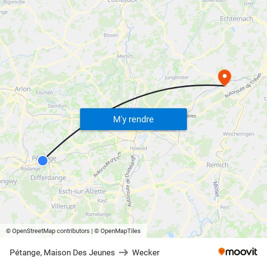 Pétange, Maison Des Jeunes to Wecker map