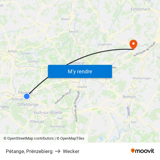 Pétange, Prënzebierg to Wecker map