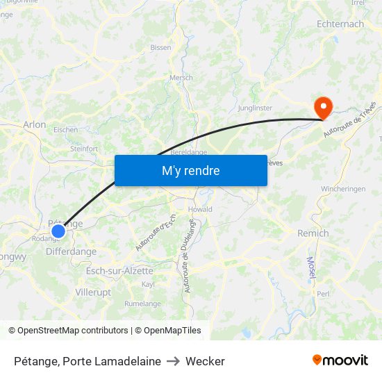 Pétange, Porte Lamadelaine to Wecker map