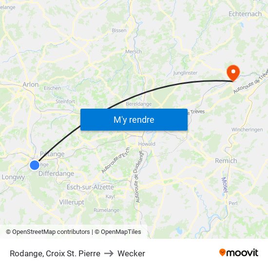 Rodange, Croix St. Pierre to Wecker map