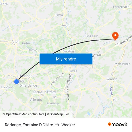 Rodange, Fontaine D'Olière to Wecker map