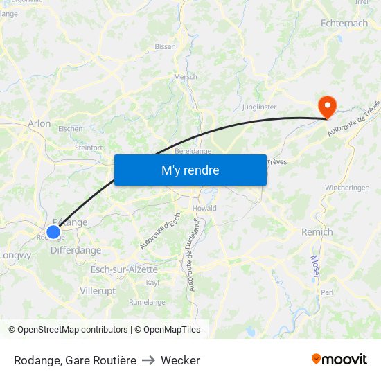 Rodange, Gare Routière to Wecker map