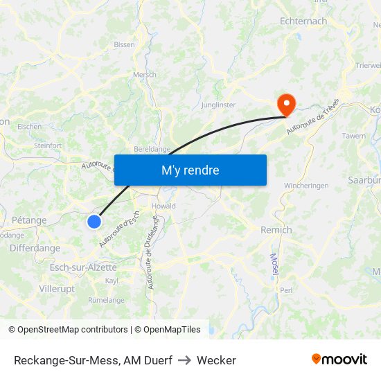 Reckange-Sur-Mess, AM Duerf to Wecker map
