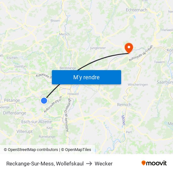 Reckange-Sur-Mess, Wollefskaul to Wecker map