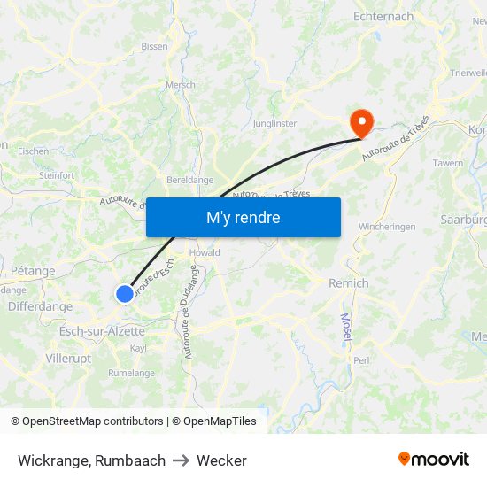 Wickrange, Rumbaach to Wecker map