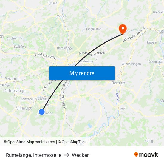 Rumelange, Intermoselle to Wecker map