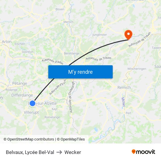 Belvaux, Lycée Bel-Val to Wecker map