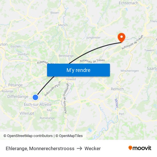 Ehlerange, Monnerecherstrooss to Wecker map