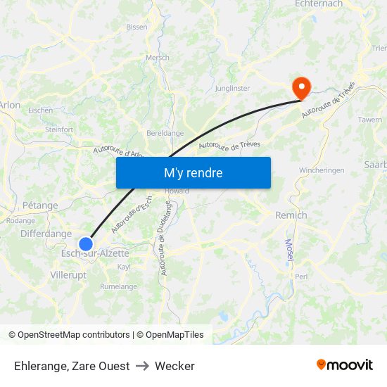 Ehlerange, Zare Ouest to Wecker map