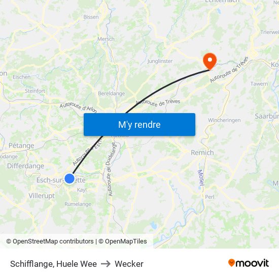 Schifflange, Huele Wee to Wecker map