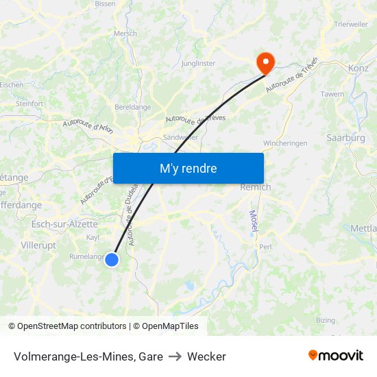 Volmerange-Les-Mines, Gare to Wecker map