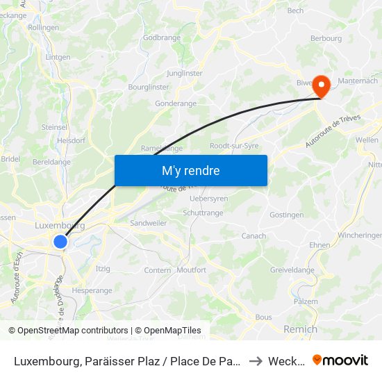 Luxembourg, Paräisser Plaz / Place De Paris to Wecker map