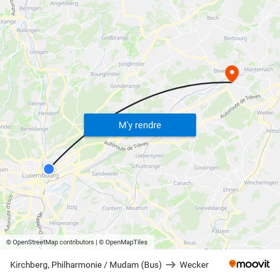 Kirchberg, Philharmonie / Mudam (Bus) to Wecker map