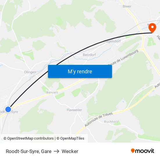 Roodt-Sur-Syre, Gare to Wecker map