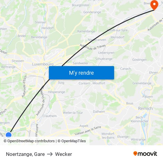 Noertzange, Gare to Wecker map