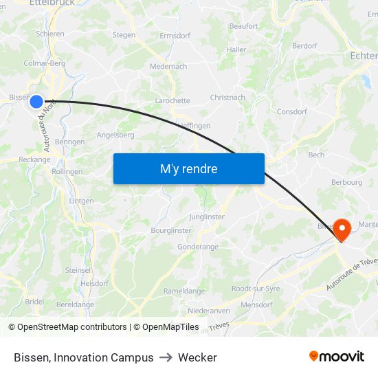 Bissen, Innovation Campus to Wecker map