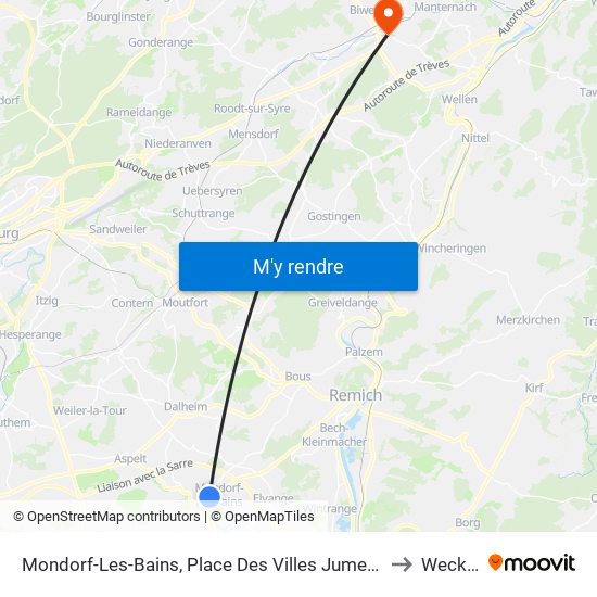 Mondorf-Les-Bains, Place Des Villes Jumelées to Wecker map