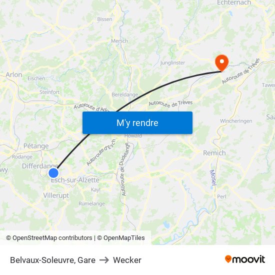 Belvaux-Soleuvre, Gare to Wecker map