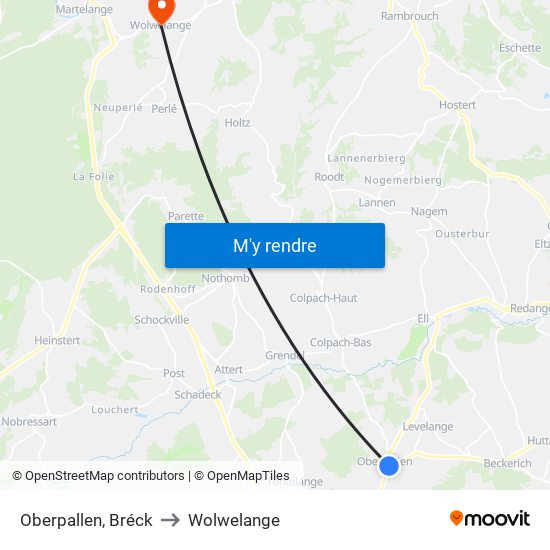 Oberpallen, Bréck to Wolwelange map