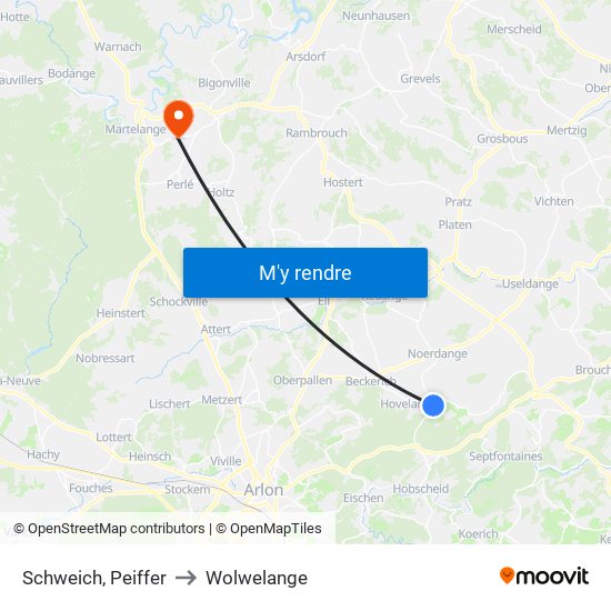 Schweich, Peiffer to Wolwelange map