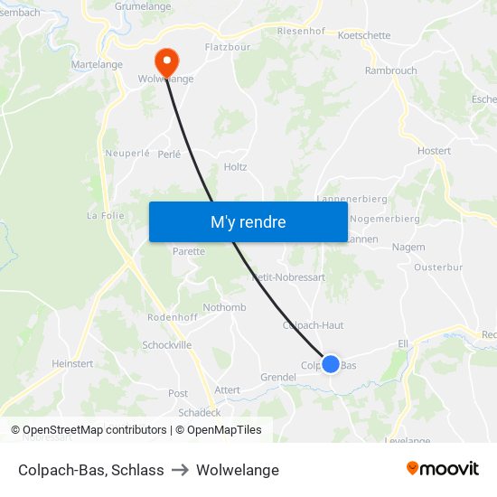 Colpach-Bas, Schlass to Wolwelange map