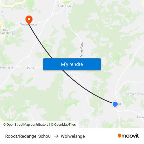 Roodt/Redange, Schoul to Wolwelange map