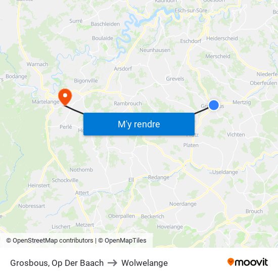 Grosbous, Op Der Baach to Wolwelange map