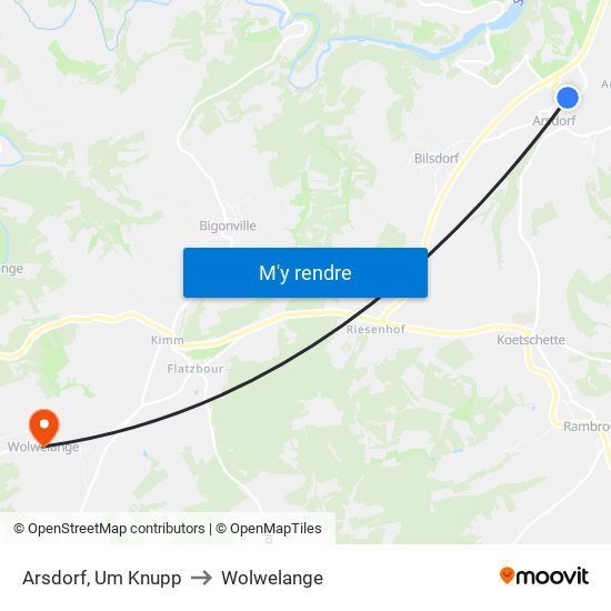 Arsdorf, Um Knupp to Wolwelange map