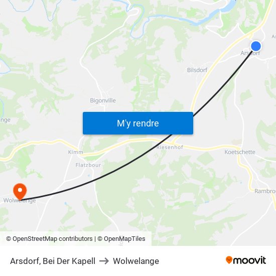 Arsdorf, Bei Der Kapell to Wolwelange map