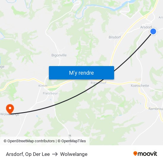 Arsdorf, Op Der Lee to Wolwelange map