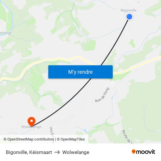 Bigonville, Kéismaart to Wolwelange map