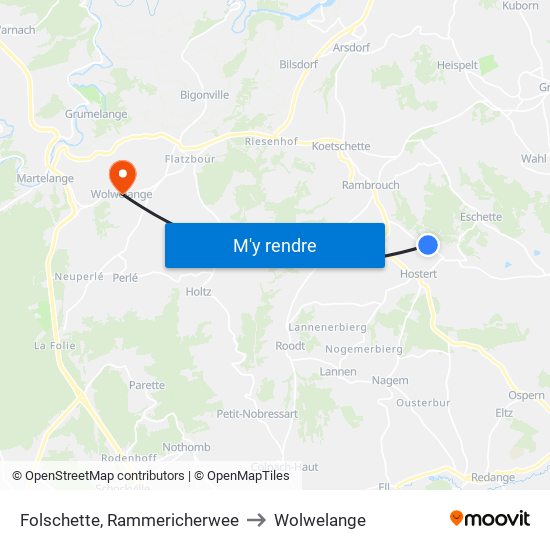 Folschette, Rammericherwee to Wolwelange map