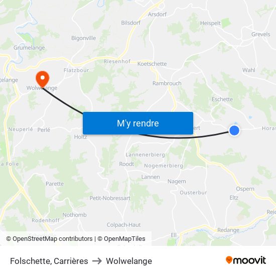 Folschette, Carrières to Wolwelange map