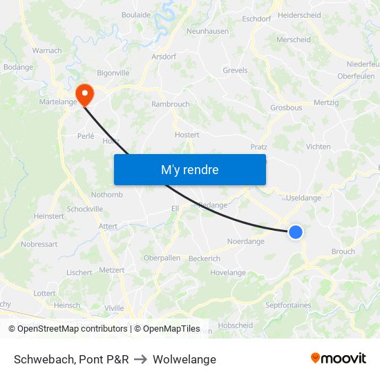 Schwebach, Pont P&R to Wolwelange map