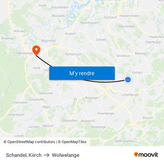 Schandel, Kiirch to Wolwelange map