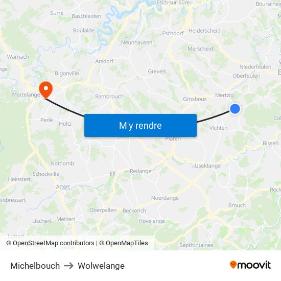 Michelbouch to Wolwelange map