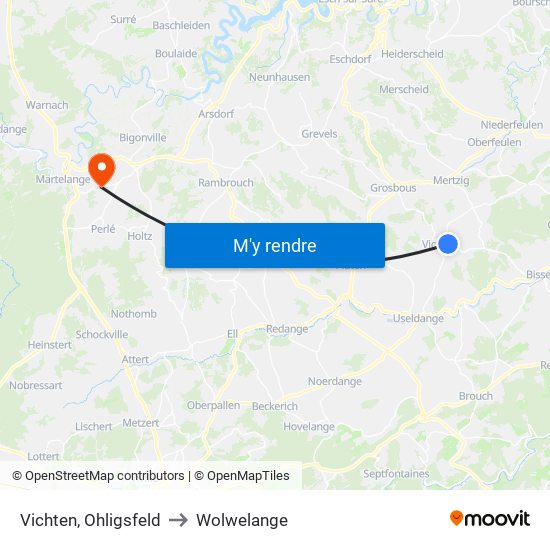 Vichten, Ohligsfeld to Wolwelange map