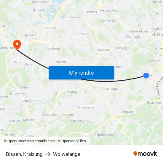 Bissen, Kräizung to Wolwelange map