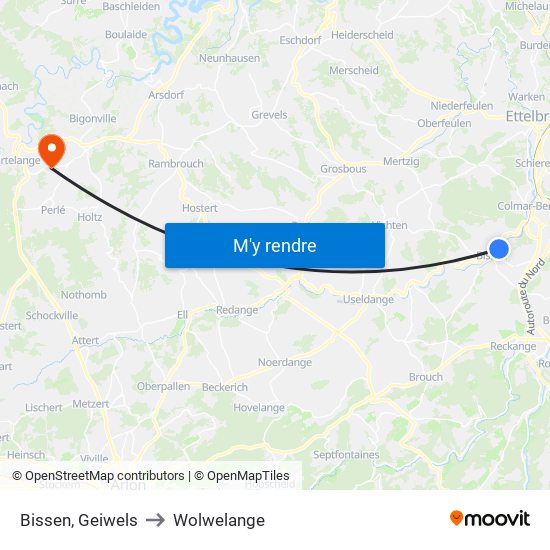 Bissen, Geiwels to Wolwelange map