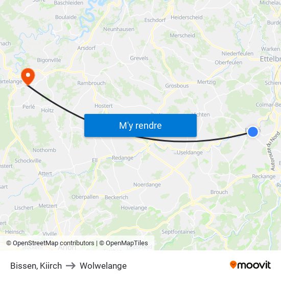 Bissen, Kiirch to Wolwelange map